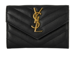 Saint Laurent Cassandre Small Envelope Wallet,Leather,Black,414404,B/DB,2*